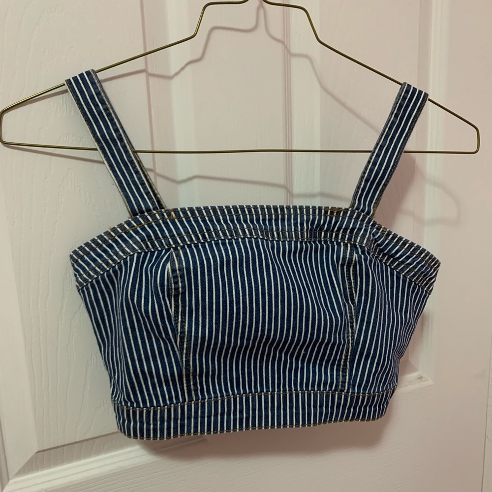 Trendy Pinstripe Denim Crop Top
